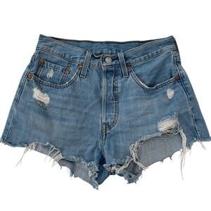 Levi's 501 Original Fit Mid-Rise Distressed Cut-Off Shorts Sz 27 Whiskers Fade
